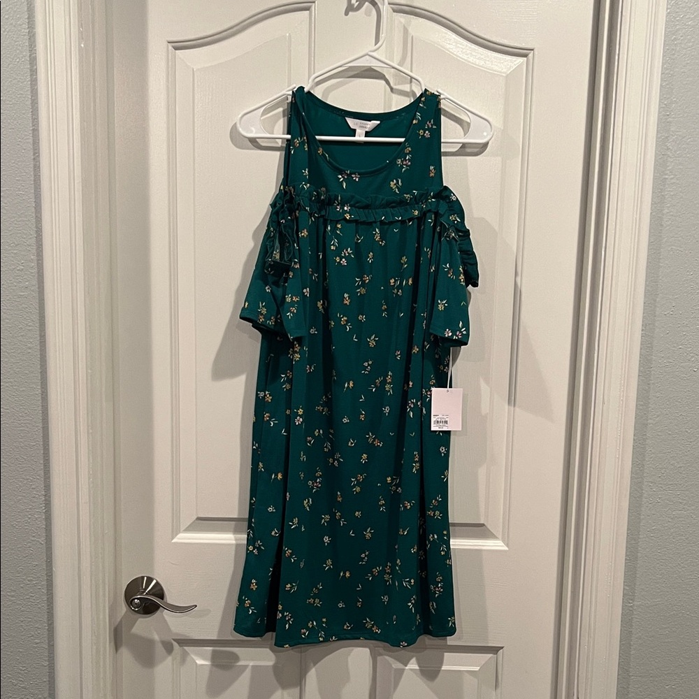 LC Lauren Conrad Teal Floral Ruffle Dress
